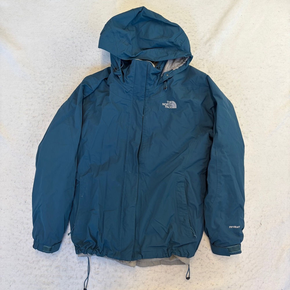 The North Face HyVent Hooded Jacket Womens L Blue Waterproof Rain Shell Coat